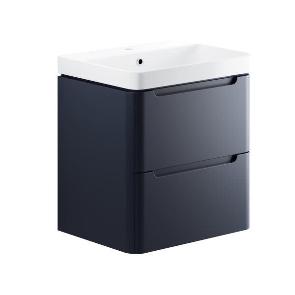images Curved Wall Hung Bathroom Vanity Units lambra 600mm 2 drawer wall hung vanity unit with curved basin matt indigo blue
