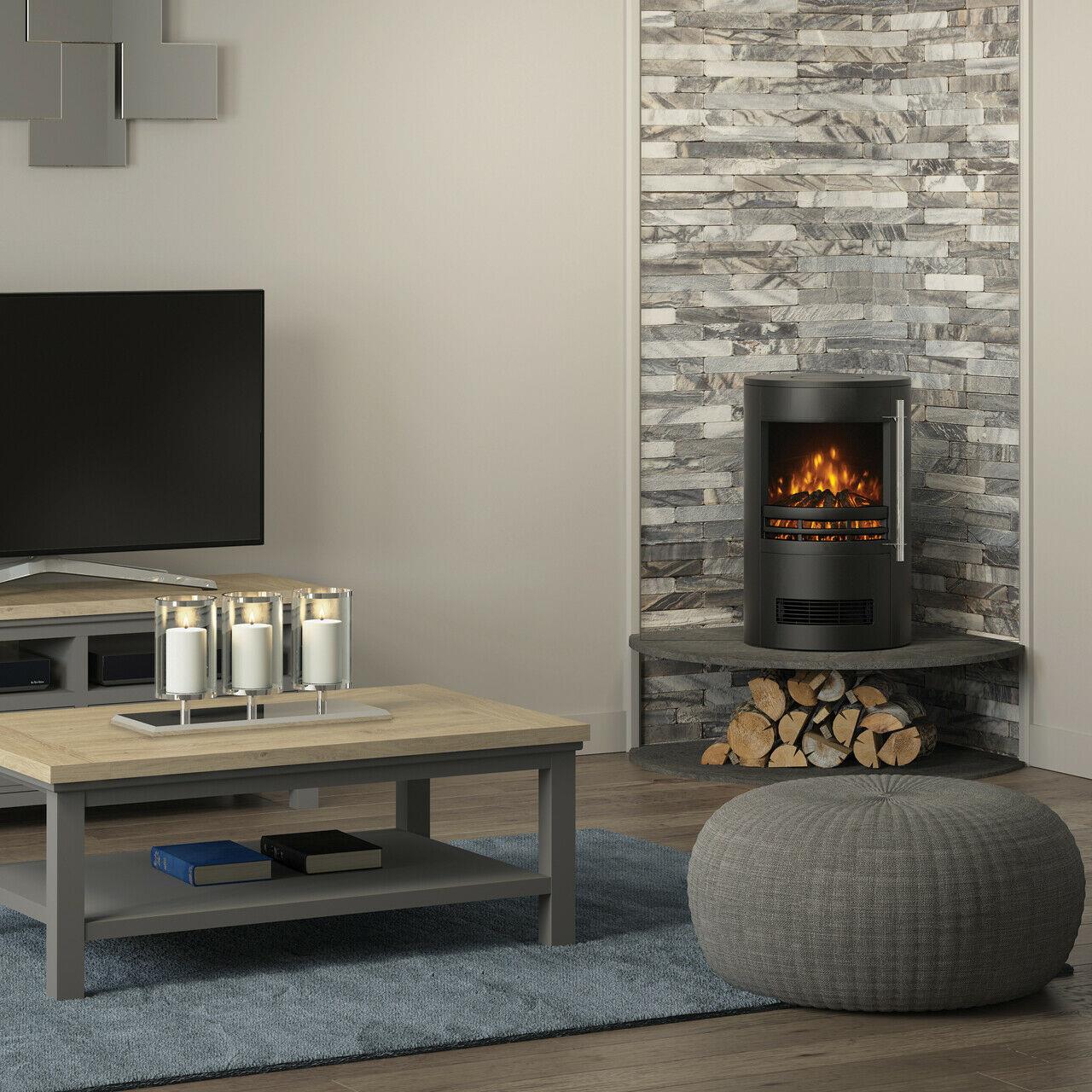 TUNSTALL 2 kw Log Effect Freestanding Electric Fire Black Heat & Things