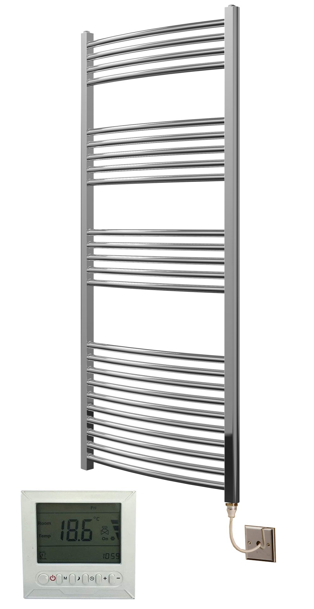Curved Chrome Electric Towel Rails with thermostat