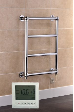 Traditional Electric Ball Jointed Chrome Plated Brass Towel Rail With Timer