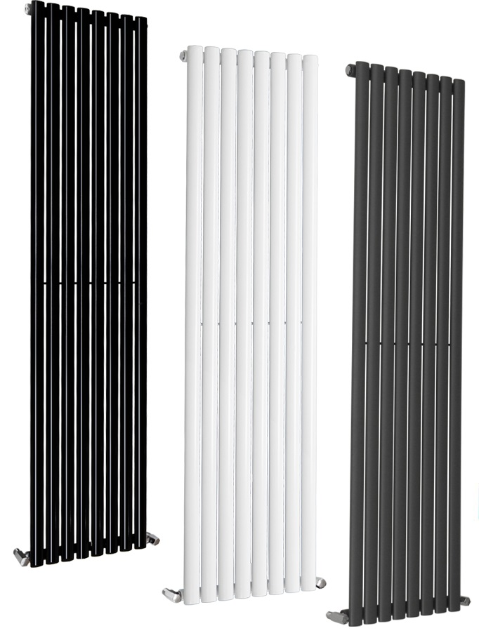 Anthracite and White Single Vertical Oval Tube Radiators 1800 x 420