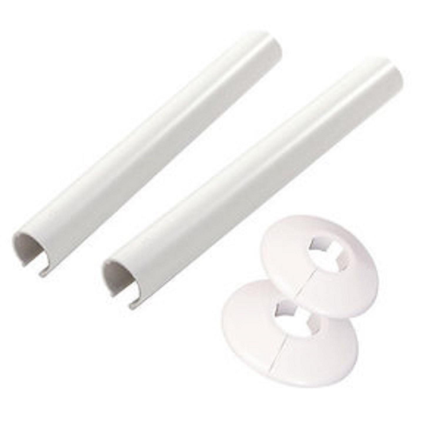 Radiator Pipe Covers White SnapFit 2 Pack 200mm Long 15mm Pipe Central