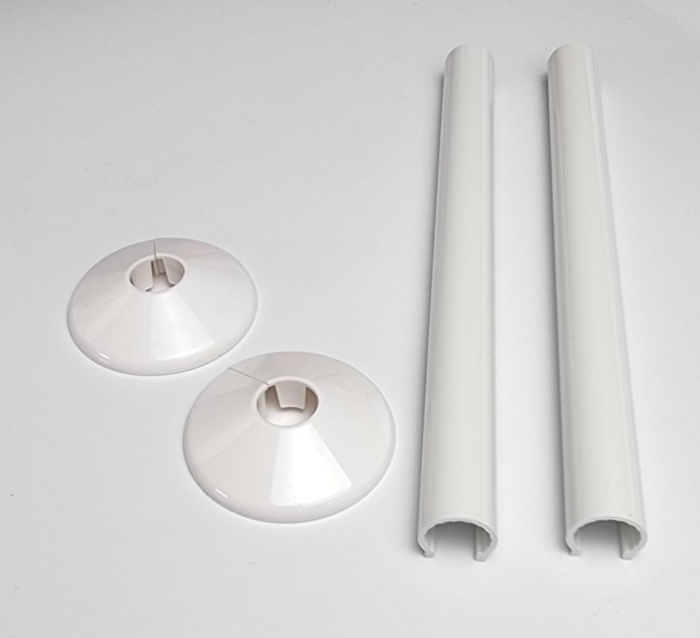 Radiator Pipe Covers White SnapFit 2 Pack 200mm Long 15mm Pipe Central