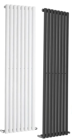 Tall Single Vertical Oval Tube Column Radiators 1600 x 480 in Anthracite and White radiators